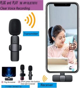 aurora sound k9 wireless lavalier microphone, 1 tx to 2 rx, oled display, ai noise cancellation, type c for iphone/android