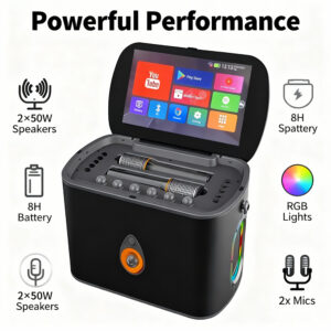 aurora sound k90 11.6" screen android portable karaoke machine with wireless speakers, lyrics display, all in one ktv box